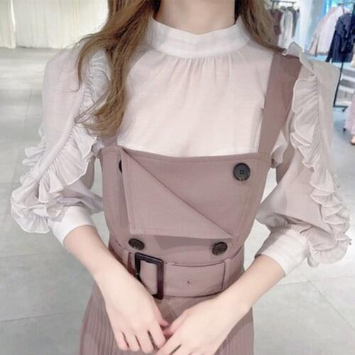 Sweet Fashion Chic Ruffles Dot Women Tops Japanese Elegant Fresh 2021 Autumn Blouses Ol Office Lady Stand Collar Blusas