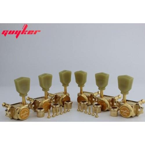 1 Set GUYKER 3R3L Locking String Vintage Deluxe Electric Guitar Machine Heads Tuners Gold Tuning Pegs
