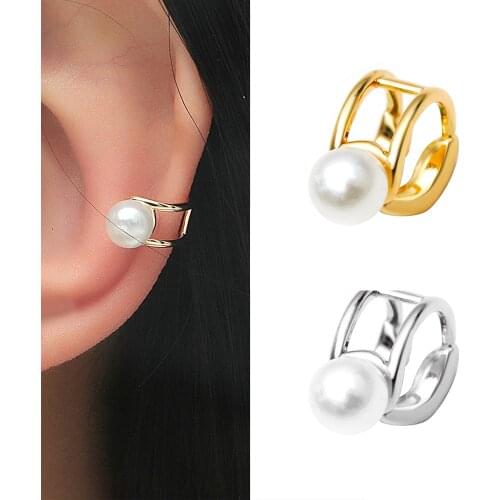 1 PCS Trendy Geometric Open C Shape Simulated Pearl Ear Non Pierced Clip Earring Small Gold Color Ear Cartilage Cuff Jewelry