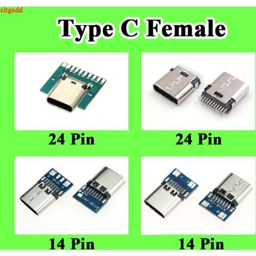 2pcs USB 3.1 Type C Connector 14 Pin Female Socket receptacle Through Holes PCB DIY 24pin E65B
