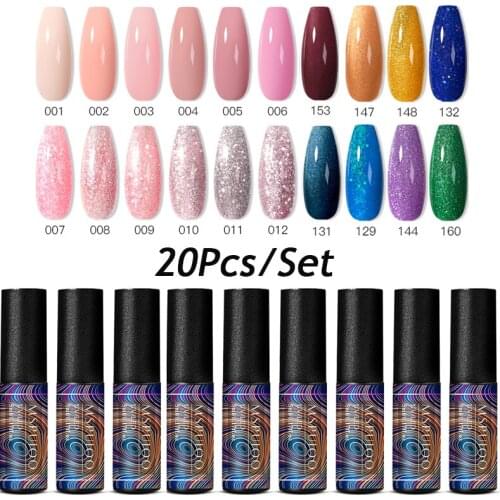 20/30/50 Pcs Gel Nail Polish Set 50 Colors Glitter Semi Permanent Hybrid Gel Varnish Base Top Coat Soak Off UV LED Nail Art