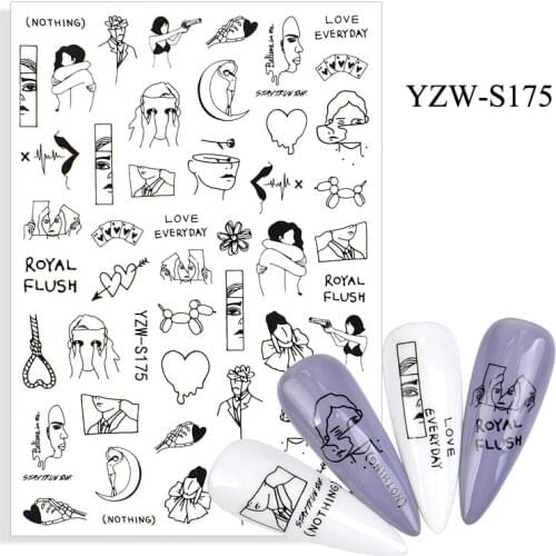 3D Stickers for Nails Line Love Couples Flowers Nail Foil Decal Sliders Stickers for Manicure Nail Art Decoration Accessories