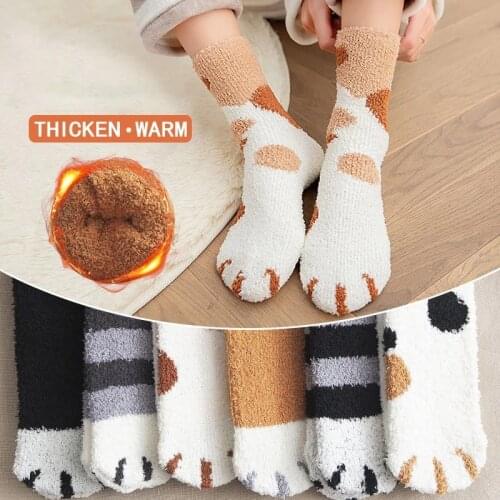 4 Pairs Womens/Mens Winter Warm Cat Paw Socks Cartoon Animal Soft Velvet Funny Sock Kawaii Fashion Floor Happy Sleeping Socks