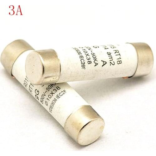 5pcs/lot POWDER-FILLED CARTRIDGE CYLINDRICAL FUSE RO15 Ceramic insurance pipe 10*38 3A 500V RT14 RT18 aM2 RT19 Ceramic fuse