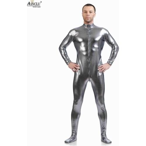 Ainclu High Quality Glue Tights Hot Selling Cosplay Costumes Silver Glue Catsuit for Hallween male Zentai for Adults Fanny dress