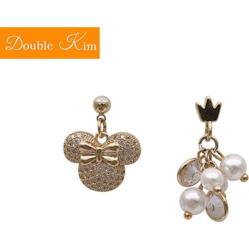 Cartoon Mouse Asymmetry Earrings Alloy Material Pearl Inlaid Zircon Prevent Allergy EarringsFashion Trendy Women Jewelry Gift