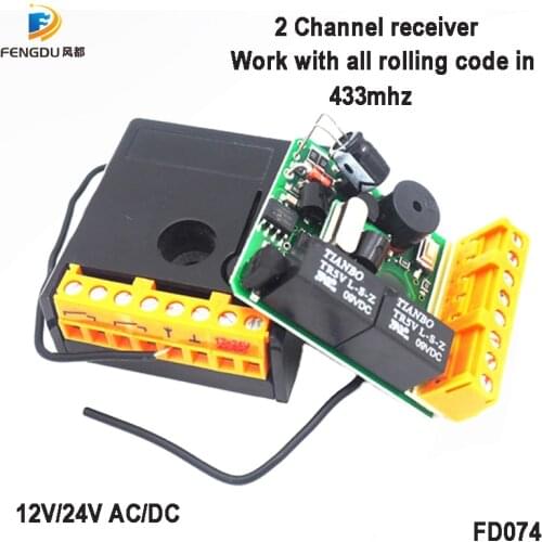 Wireless 2 Channel Garage Door receiver remote switch remote control for garage door work with all rolling code on 433mhz