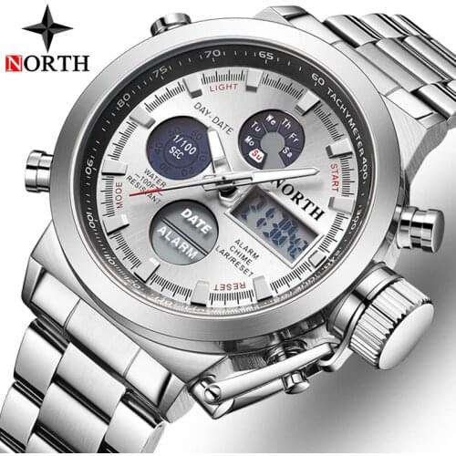 NORTH Mens Watches Top Brand Luxury Military Wrist Watch Men LED Digital Waterproof Sport Watches Quartz Clock Relogio Masculino