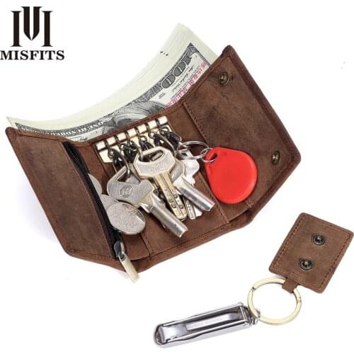 Cross-border hot sale leather key case multifunctional tri-fold coin purse first layer leather car key case wholesale