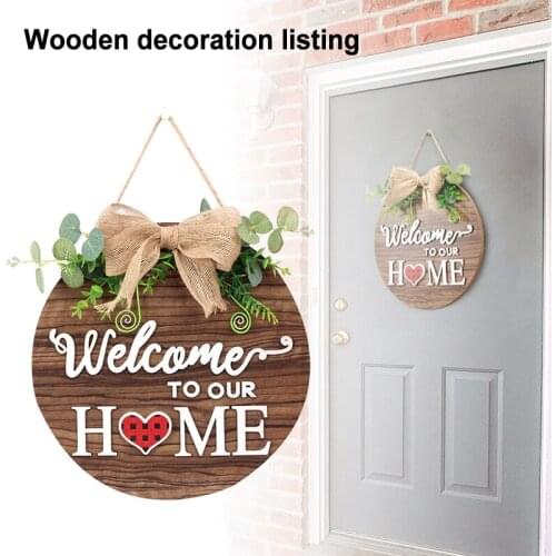Welcome to Our Home Sign for Front Door Decor Wooden Farmhouse Wall Sign for Front Porch Rustic Door Hangers Spring E7