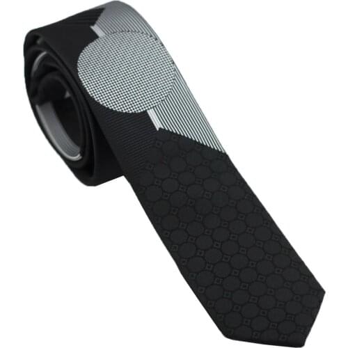 Coachella Ties Black Silver Stripe and Geometrice Unique Design Necktie Microfiber Skinny Tie 6cm