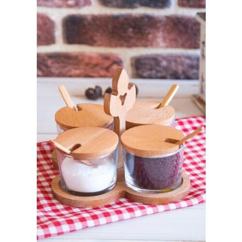 Storage Spice Jars Organizer Container Set of 13 Glass Storage Jars With Wooden Stand Lid and Spoons Spice Sugar Rice Holder Set