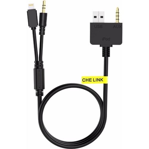 CHELINK 3.5mm AUX USB Music Interface Lighting Charge Cable Fit KIA Hyundai for Iphone 6S/6/6Plus/5S/5/5C/iPod & iPad