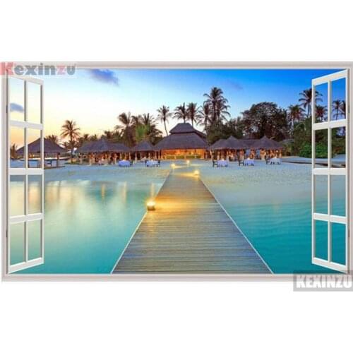 Kexinzu Full Square/Round 5D Diy Diamond Painting Cross Stitch "Window Scenery " Diamond 3D Embroidery Mosaic Home Decor 072