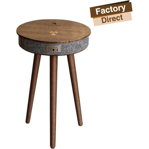 HOMEMORE living room round wood nodic smart furniture side table speaker coffee table with speaker and wireless charger
