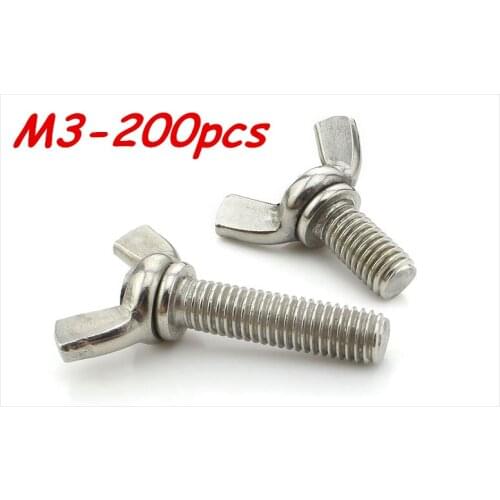 M3*6/8/10/12/16mm Stainless Steel Butterfly bolt Wing screw Claw bolt 200pcs Free Shipping