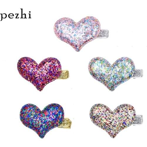 Fashion pop cartoon glitter love shape hairpin girl Liu seaside clip headdress children cute heart-shaped duckbill clip baby hai