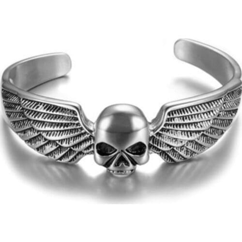 Fashion Punk Gothic Gold Wings Skull Opening Bracelets for Men Jewelry