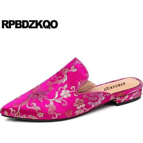 Ethnic 11 China Mules Flower Chinese Wedding Shoes Embroidery Floral Embroidered Pointed Toe Slippers Large Size Satin 10 Women