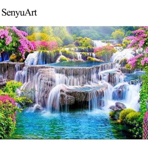 SenyuArt 5D Diamond Painting Full Round Embroidery Picture Mosaic Art Paint Landscape Waterfall Scenery Cross Stitch Home Decor