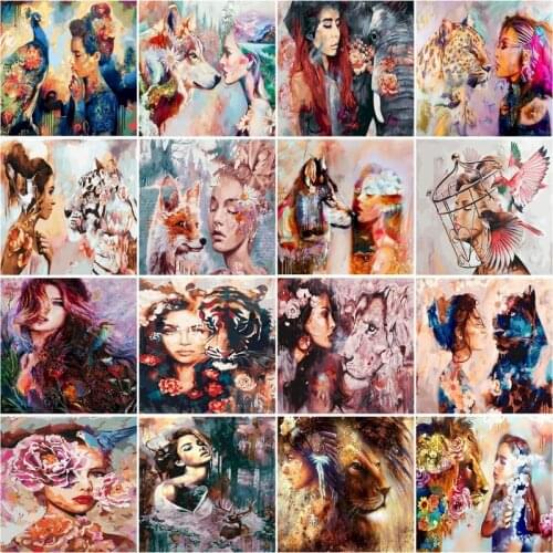 SDOYUNO DIY Framed Lion Girl Oil Painting By Numbers Adults Colorful Paint Wall Art Picture For Living Room Canvas Painting Home