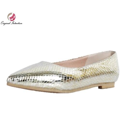 Original Intention New Elegant Women Flats Fashion Pointed Toe Causal Flats Nice Gold Purple Shoes Woman Plus US Size 4-15