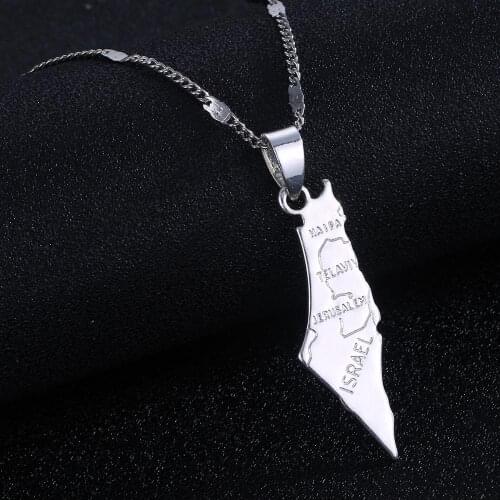 Silver Color Israel Map Pendant Necklaces Women Men Map of Israel Chain Jewelry
