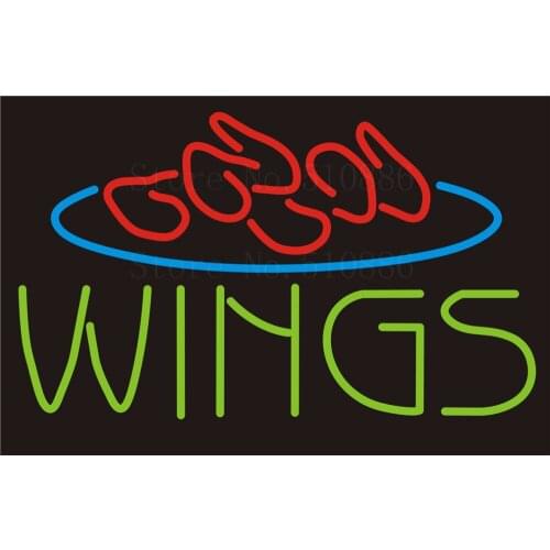 Custom NEON Sign Board Wings Barbecue Glass Tube Party Bar Club Pub Display Store Shop Light Signboard Signage Signs 17*14"