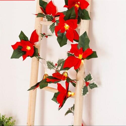 2pcs 2M 20LED Christmas Rattan Garland Holiday lighting Artificial Red flower light DIY Wedding Party Home Wall Table Decoration