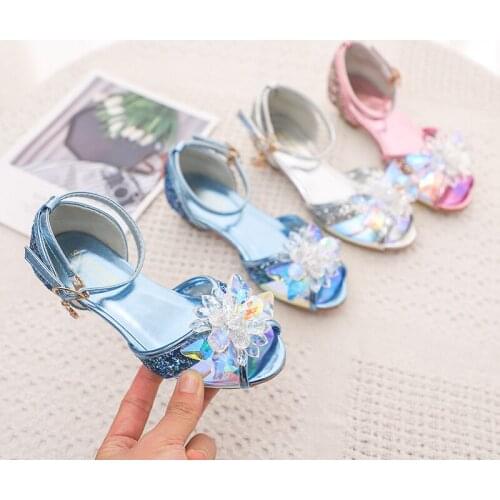 Students Girls Ice Crystal Sandals 2020 Summer New Childrens High Heel Sequined Sandals