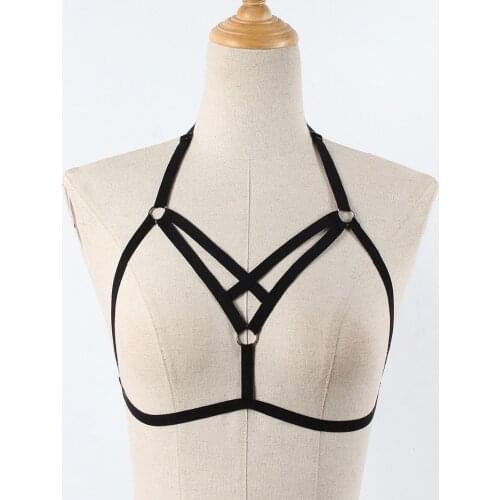 Sexy Lingerie Chest Contour Women Black Strappy Halter Bra Hollow Out Elastic Cage Bralette Top Tempting Mujer Bustier Backless