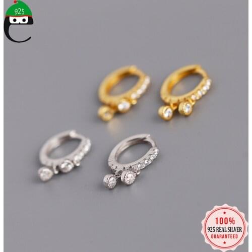 ElfoPlataSi Authentic 925 Sterling Silver Minimalist Geometric Tassel CZ Hoop Earring For Women 925 Silver Jewelry Gift DA875