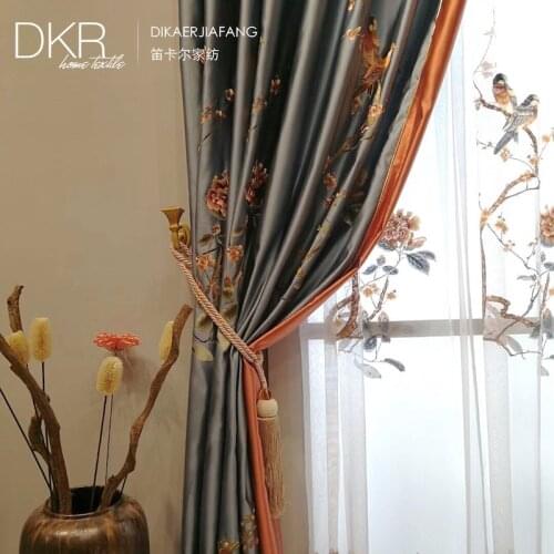 Light and Luxurious Atmosphere Chinese Style Flower and Bird Decoration High Precision Fabric Curtains for Living Room Bedroom