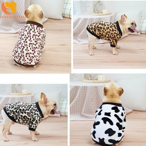 French bulldog Sweatshirts Winter Pet Clothes Leopard Warm Fleece Pug Dog Sweater Pullovers Clothing for Small Medium Large Dogs