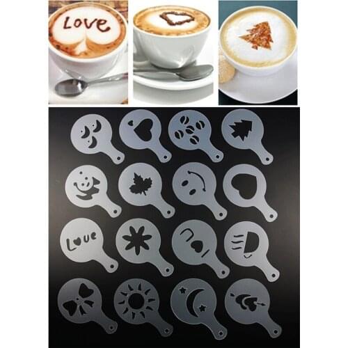 GQIYIBBEI 16pcs/set Coffee Latte Cappuccino Barista Art Stencils Mold/Cake Duster Templates Coffee Spray Tools Accessories