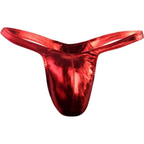 Sexy Men Fashion Gold Silver Faux Leather G-string Briefs Gay Panties Men Sissy Underwear Silver Male Panties Low-rise Bikinis