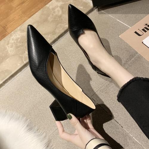 Black High Heels Shoes Woman Basic Pumps Pointed Toe Sexy Square Heel Shoes Stiletto High Heels Comfortable Women Party Shoes