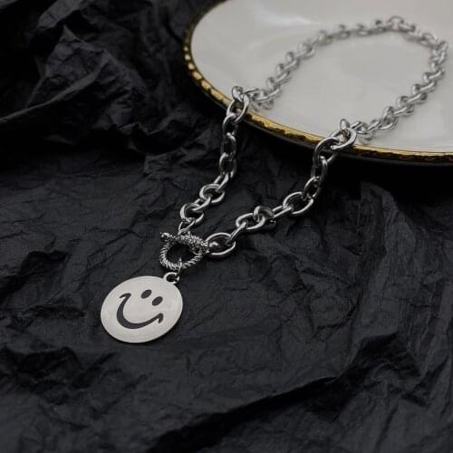 U-Magical Exquisite Design Titanium Steel Chunky Chain Smile Face Pendant Necklace for Women Delicate Toggle Clasp Jewelry Women