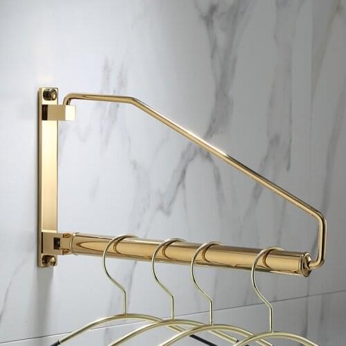Gold Drying Rack Clothing Hanger Holder All Copper Light Luxury Invisible Folding Rotating Clothes Rail Towel Rack Punch Free