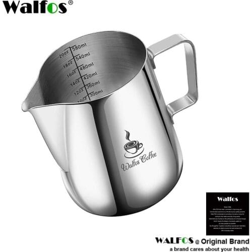 WALFOS Style Espresso Coffee Milk Mugs Cup Pots Jug Handle Craft Coffee Garland Cup Latte Jug Thickened Stainless Steel
