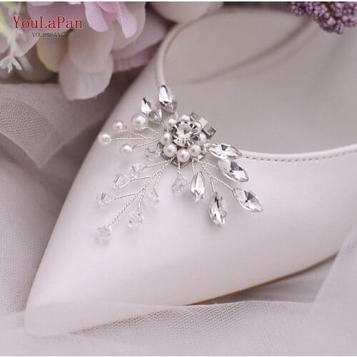 YouLaPan X02 Fashionable Rhinestone Bridal High Heel Clip Pearl Flower Bridal Wedding Shoe Buckle Ladies Accessories for Bride