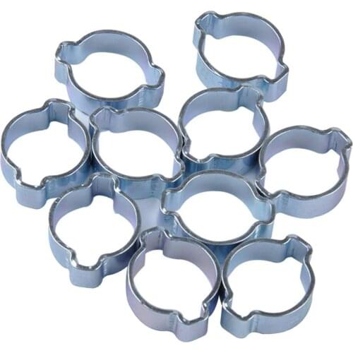 10pcs Double Ears Hose Clamp, 2 Ear Wide Adjustable 13-15mm Zinc-Plated Steel Hose Fuel Clamp Clips, Fuel Clamp Kit