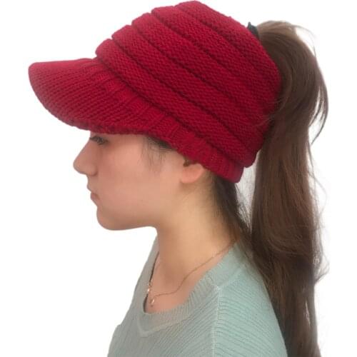 Women Winter Knitting Hat Turban Brim Hat Soft Ponytail Messy Bun Beanie Stretchable Winter Slouchy Beanie Knit Hat