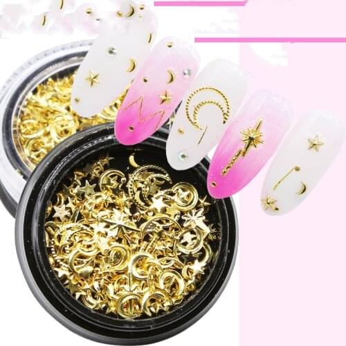 1 Box Moon Stars Nail Art Rivets Stud Multi Mental Decals DIY Manicure Charms Studs Nail Decorations Star Moon Mix Matte Rivets