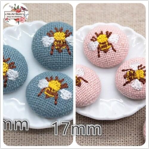 10pcs embroidery bee Flatback Fabric Covered round Buttons Home Garden Crafts Cabochon Scrapbooking DIY craft 17mm