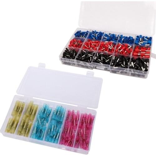1065Pcs 3 Colors 22-12AWG Wire Copper Crimp Connector Insulated Terminal & 100Pcs Heat Shrink Butt Crimp Terminals