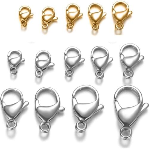 20pcs/lot 9-19mm Stainless Steel Lobster Clasp Hooks for Necklace Bracelet Chain DIY Wholesale Finding Jewelry Supplies