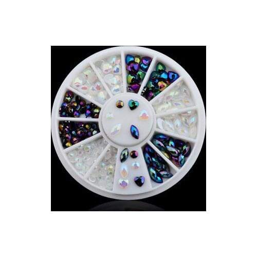 200pcs Nail Art Decorations Chameleon AB Crystal Heart Round Diamonds 3d Manicure Pedicure Nails Accessory DHL