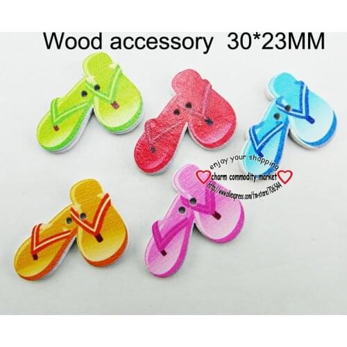 25PCS Beach Umbrella 2 Holes Patterns Cartoons Wood Sewing Slippers Button Scrapbook Charms WCF-395
