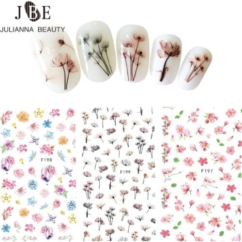 1pcs 3D Nail Stickers Tip Nail Art Adhesive Decal Manicure Tool Dark Decoration Printing Color Nail Wraps Gradient Flower Series